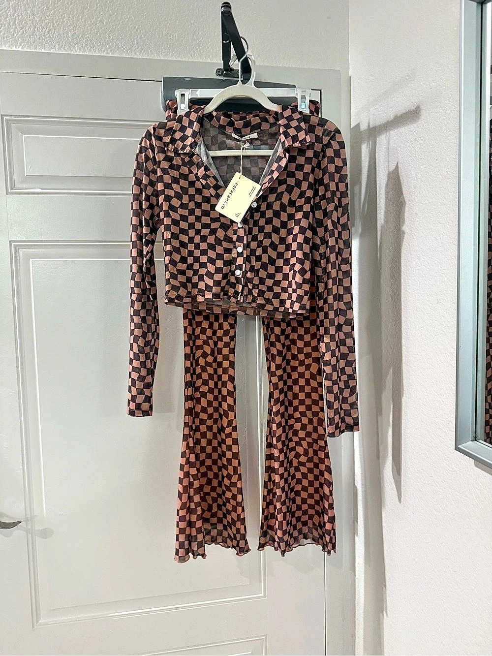Peppermayo Geometric Print Two-Piece Set in Brown & Pink